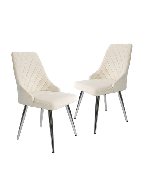 

Vanity Living Velvet Fabric with Chrome Finish Legs Dining Chairs Set, 2 Pieces, White