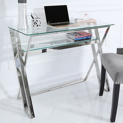 Vanity Living Tempered Glass & Stainless Steel Braga Style Modern Study Table for Home & Office, Chrome