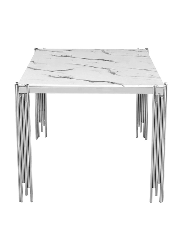 Vanity Living Large Dining Table With Artificial Marble Top, Silver