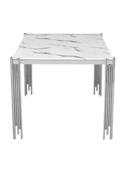 Vanity Living Large Dining Table With Artificial Marble Top, Silver