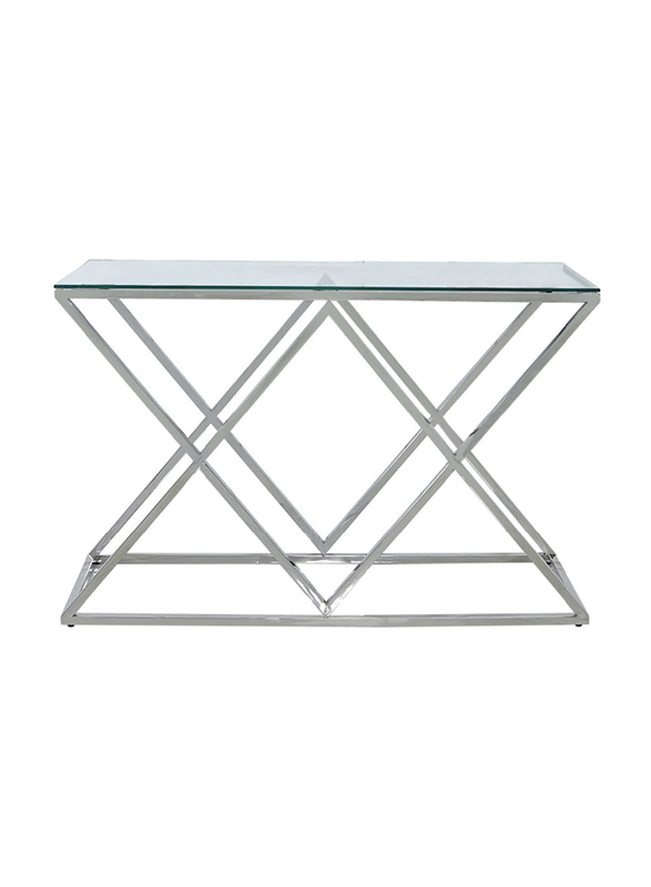 Vanity Living Proto Modern Tempered Glass Top with Sturdy Stainless Steel Frame Console Table, Chrome