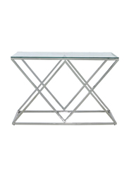 Vanity Living Proto Modern Tempered Glass Top with Sturdy Stainless Steel Frame Console Table, Chrome