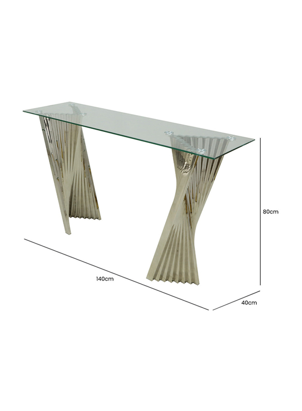 Vanity Living Console Table With Chrome Stainless Steel Base And Clear Glass Top, Clear/Gold