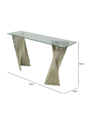 Vanity Living Console Table With Chrome Stainless Steel Base And Clear Glass Top, Clear/Gold