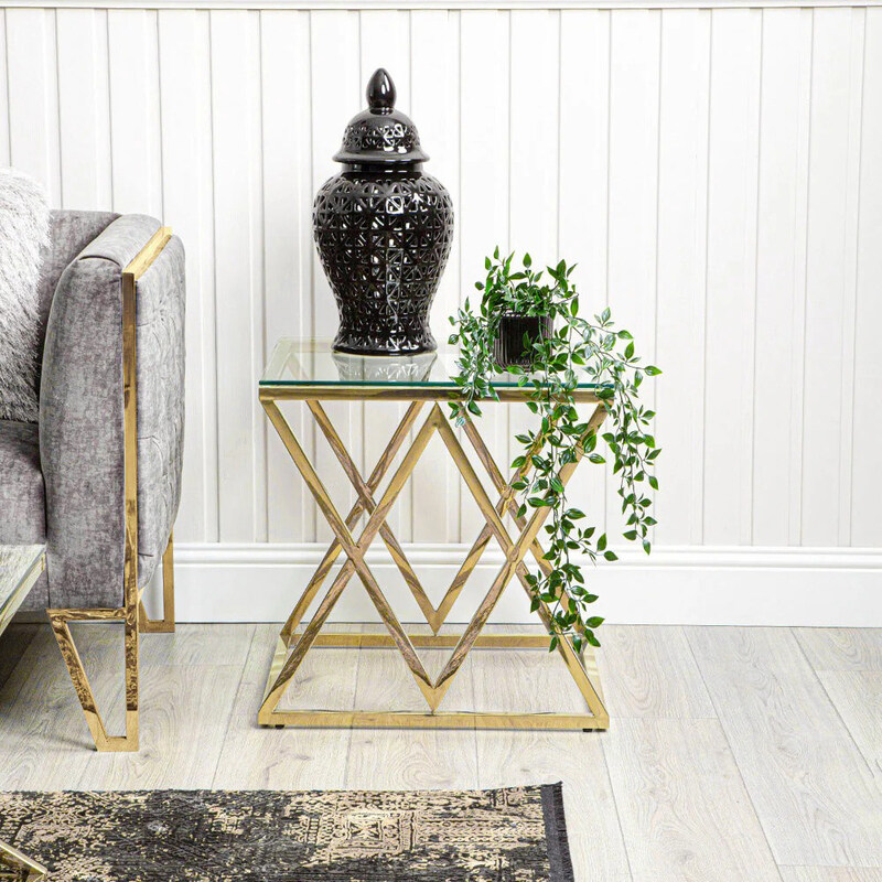 

Vanity Living Modern Living Room 2-Side Tables with Metal Frame, Gold