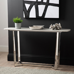 Vanity Living Stainless Steel Base and Artificial Grey Marble Top Console Table, Chrome