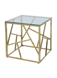 Vanity Living Tempered Glass Tabletop with Modern Roma Gold Sturdy Stainless Steel Frame Accent Side Table, Gold