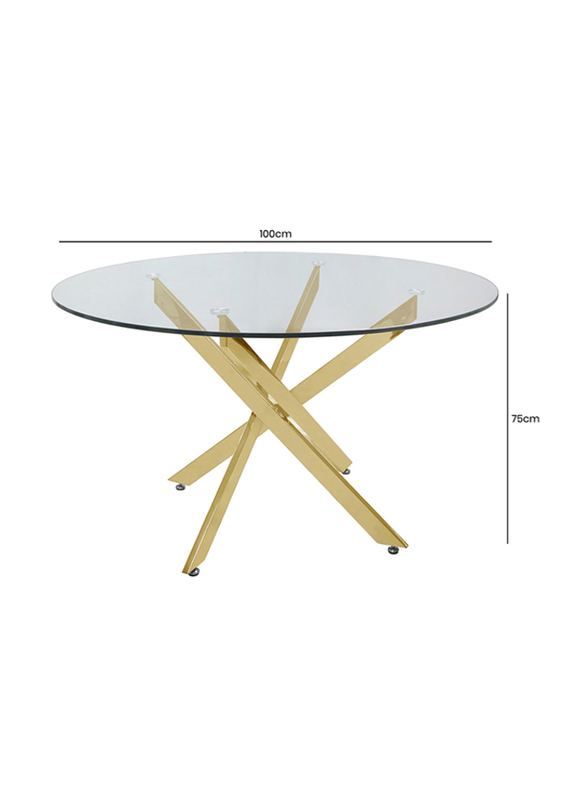 Modern Davos Gold Stainless Steel Frame Clear Glass Top Dinner Table with 2 Velvet Dining Chairs for Kitchen and Dining Room, 3 Pieces, Cream/Gold