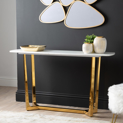 Vanity Living Stainless Steel Base and Artificial Grey Marble Top Console Table, Gold