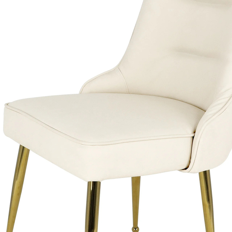 Vanity Living Modern Dining Armless Chair With PU Fabric and Shiny Gold Stainless Steel Legs, White