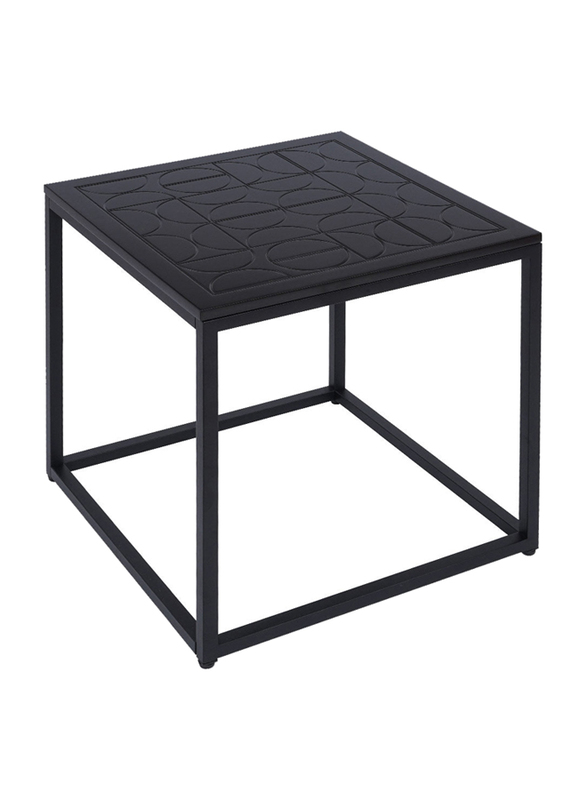 Vanity Living Bed Side Table with Semicircle Design Wooden Tabletop & Sturdy Metal Frame, Black