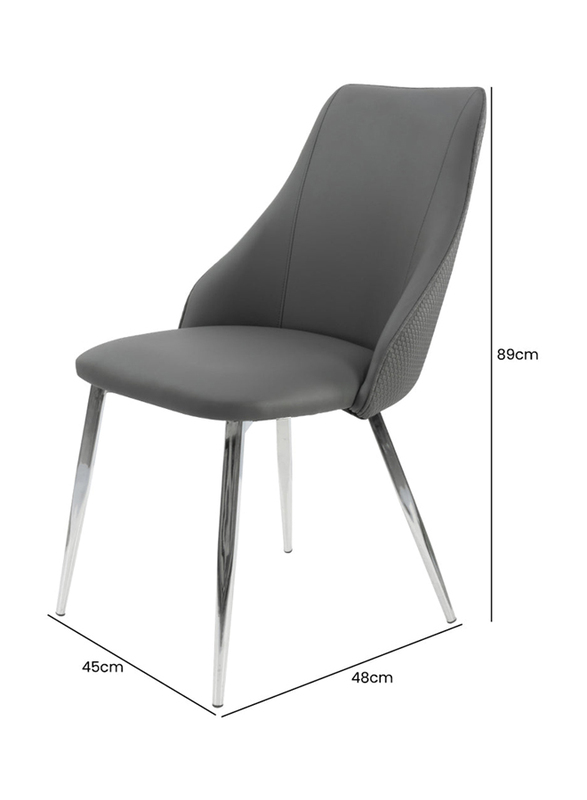 Vanity Living Modern PU Leather Seat Dining Chair with Shiny Metal Legs for Kitchen & Dining Room, Grey/Silver