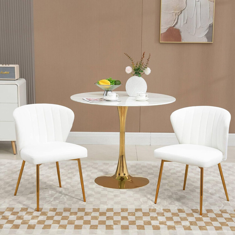 

Vanity Living 5-Piece Dining Chairs with Velvet Fabric 87cm Accent Chair for Dining Room, Gold/White