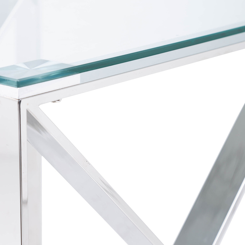 Vanity Living Accent Side Table with Tempered Glass Tabletop, Silver