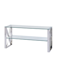 Vanity Living Madrid Stainless Steel Tv Stand with Tempered Glass Shelf Space, Chrome