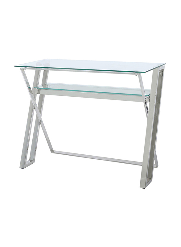 Vanity Living Tempered Glass & Stainless Steel Braga Style Modern Study Table for Home & Office, Chrome