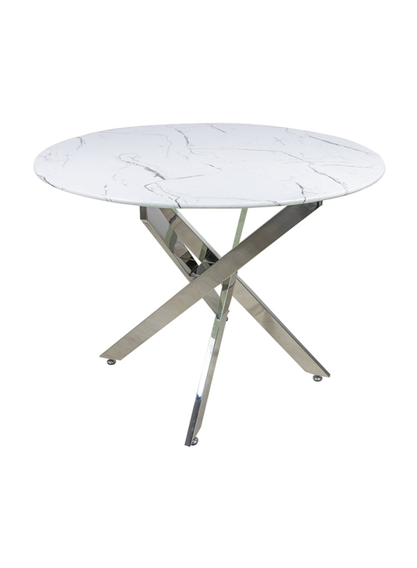 

Generic Vanity Living Dining Table With Wooden Marble Effect Top, White