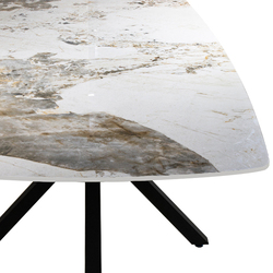 Sintered Stone Marble Top Modern Rectangular Dining Table, White/Black