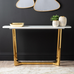 Vanity Living Stainless Steel Base and Artificial Grey Marble Top Console Table, Gold