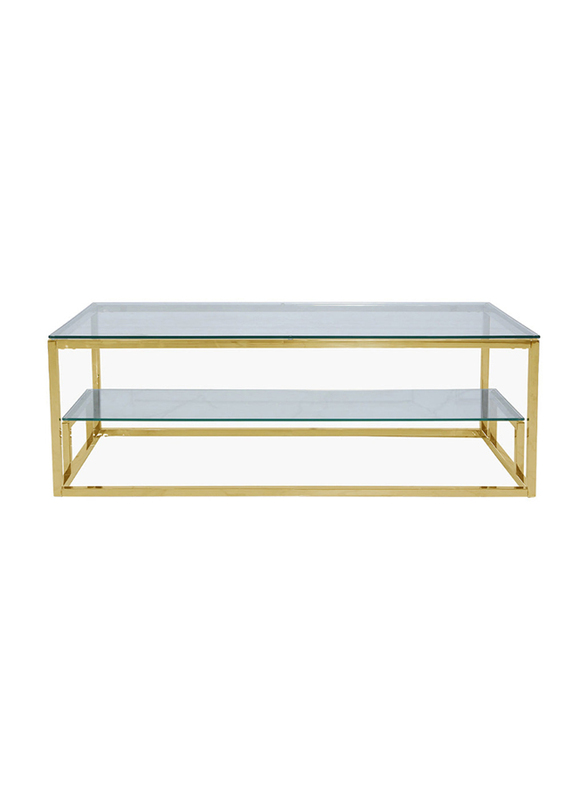 Vanity Living Coffee Table with 2-Tier Modern Tempered Glass Tabletop and Lazzaro Sturdy Stainless Steel Frame, Gold