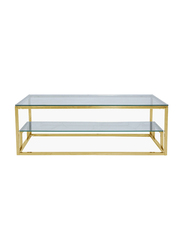 Vanity Living Coffee Table with 2-Tier Modern Tempered Glass Tabletop and Lazzaro Sturdy Stainless Steel Frame, Gold