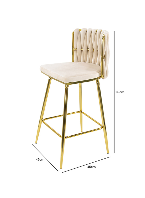 Vanity Living Viola Cream Velvet with Gold Legs Barstool