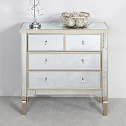 Vanity Living 4-Drawers Treviso Gold Mirrored Storage Cabinet, Grey