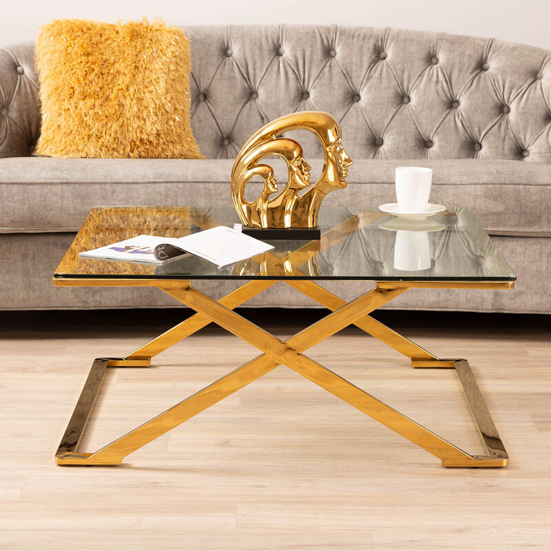 

Vanity Living Nerano Stainless Steel Centre with Tempered Glass Top Coffee Table, 100cm, Gold