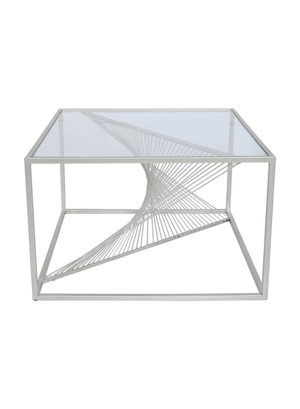 Vanity Living Lucca Coffee Table with Modern Tempered Glass Tabletop & Sturdy Stainless Steel Frame, Silver