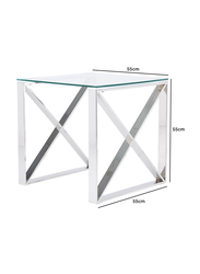 Vanity Living Accent Side Table with Tempered Glass Tabletop, Silver