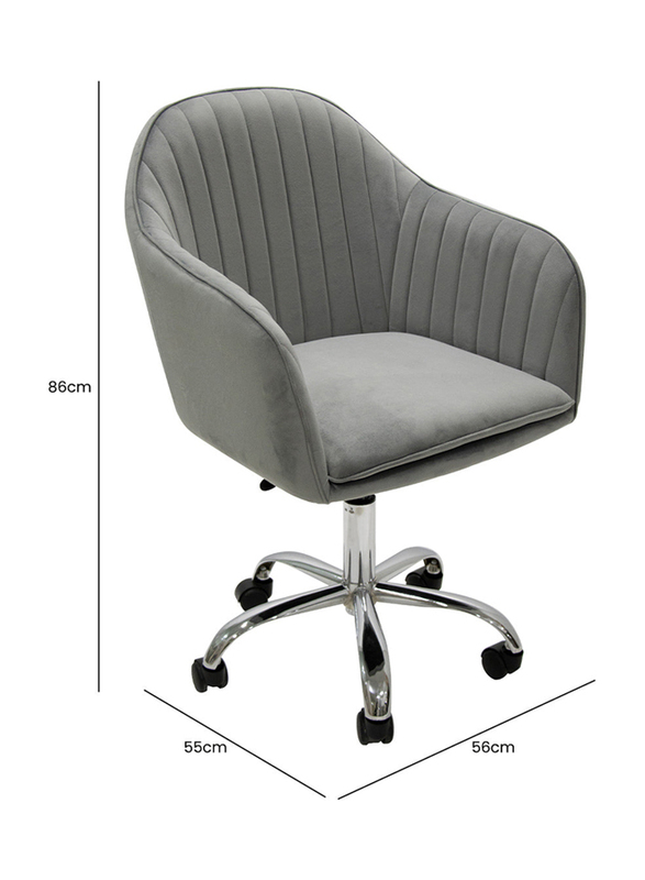 Vanity Living Velvet Height Adjustable Swivel Office Chair with Armrests and Back Support for Office Furniture, Grey/Chrome