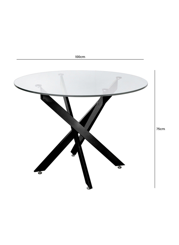 Vanity Living Dining Table With Glass Tabletop, Black