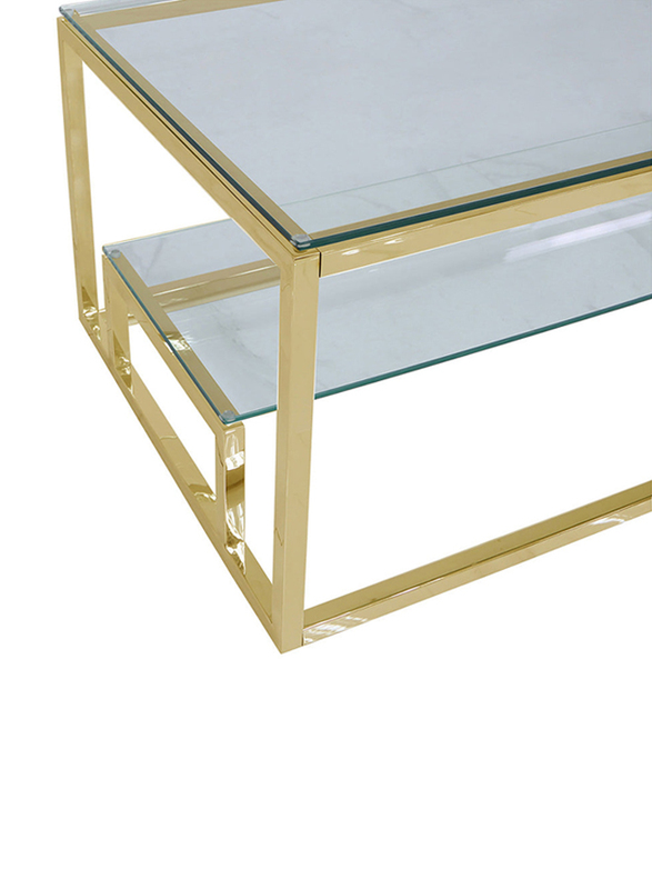 Vanity Living Coffee Table with 2-Tier Modern Tempered Glass Tabletop and Lazzaro Sturdy Stainless Steel Frame, Gold