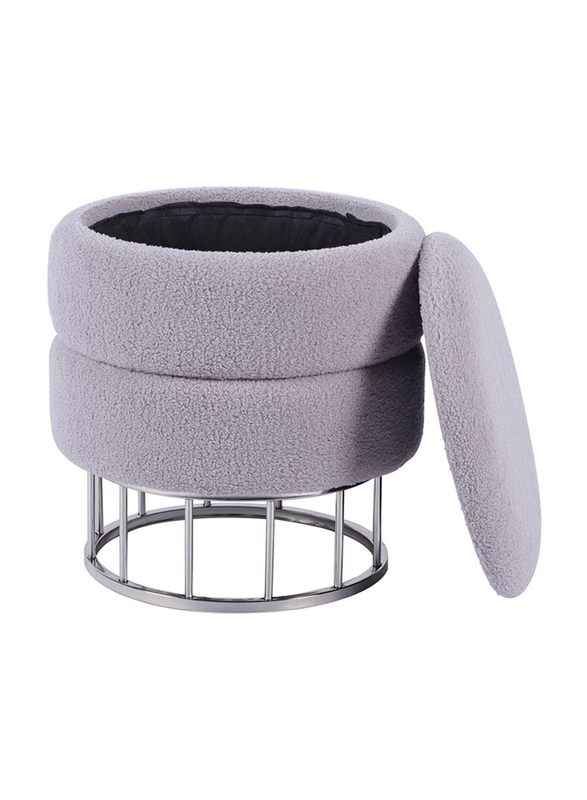 Vanity Living Round Stool Modern Luxury Boucle Fabric Dressing Storage Stool, Grey