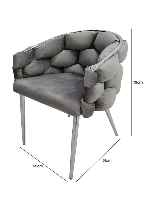 Vanity Living Dining Chair With Velvet Fabric With Chrome Metal Legs, Grey