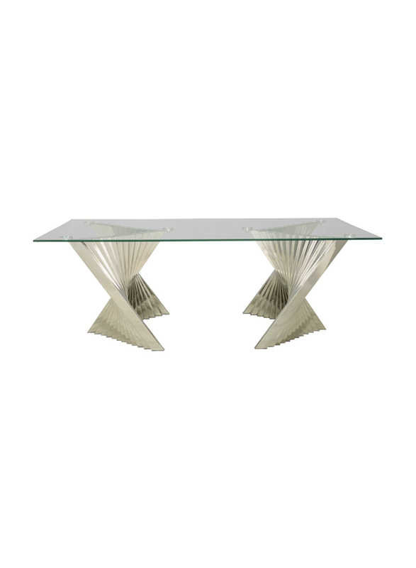 Vanity Living Coffee Table Tempered Glass Top Centre Table With Stainless Steel Chrome Base, Clear/Silver