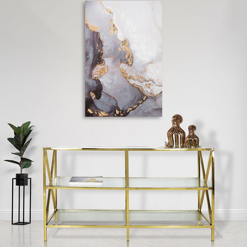 Metal Frame & Tempered Glass Shelf 3-Tiers Console Table, Gold