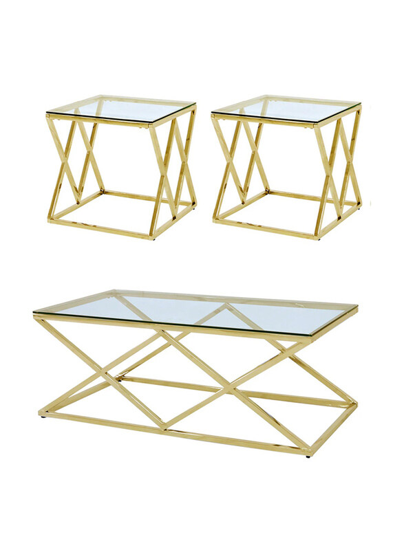 

Vanity Living Modern Living Room 2-Side Tables Set, Gold