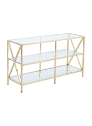 Metal Frame & Tempered Glass Shelf 3-Tiers Console Table, Gold