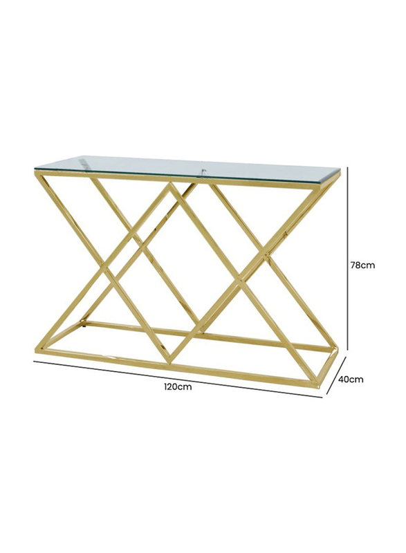 Vanity Living Porto Modern Tempered Glass Top with Sturdy Stainless Steel Frame Console Table, Gold