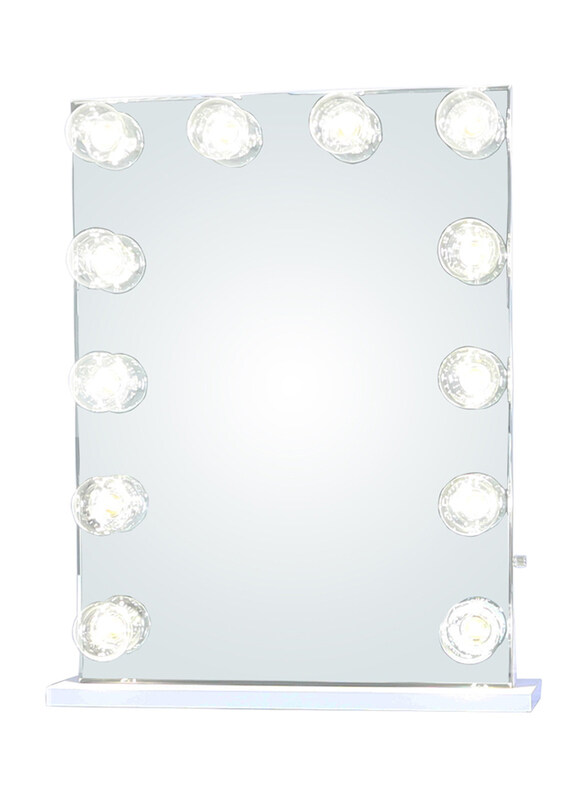 

Vanity Living Hollywood Makeup Mirror Dressing Table with 5 Drawers & 12 Dimmable Incandescent LED Light Bulbs, Chrome/White