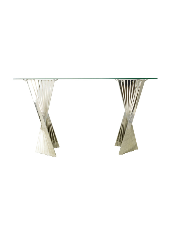 Vanity Living Console Table With Chrome Stainless Steel Base And Clear Glass Top, Clear/Gold