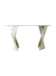 Vanity Living Console Table With Chrome Stainless Steel Base And Clear Glass Top, Clear/Gold