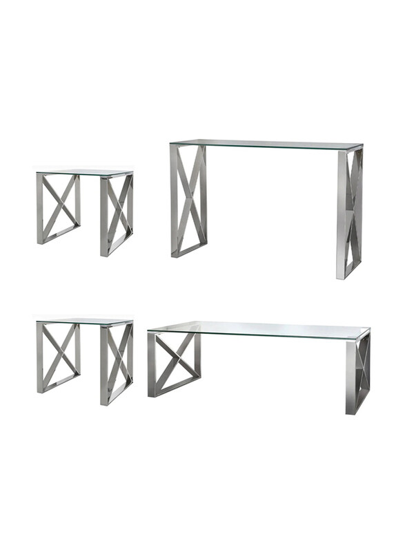 

Vanity Living Modern Living Room 2-Side Console Table Set with Chrome Finish Metal Centre, Chrome