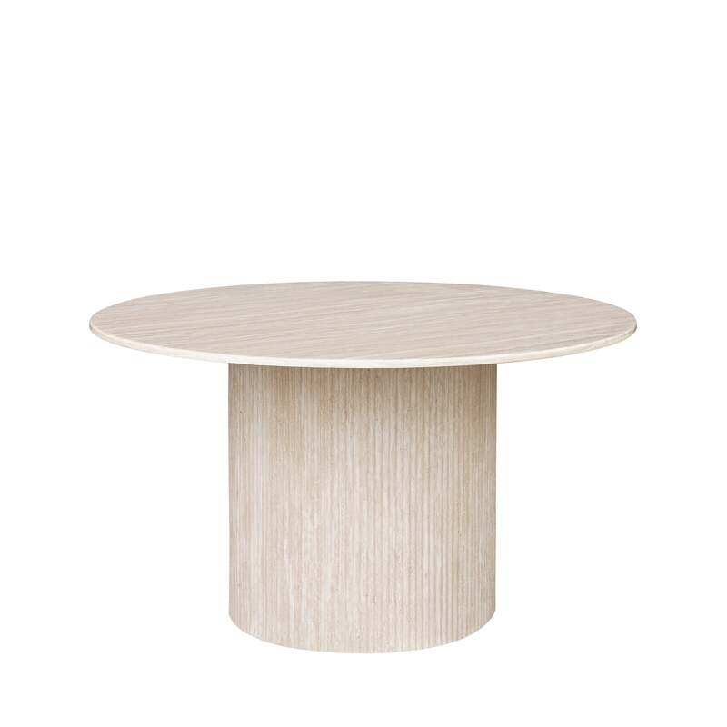 

Vanity Living Avellino Round Dining Table, Travertine Marble, Cream White, Curved Edges, 120 cm