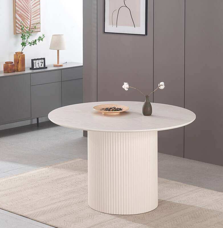 

VANITY LIVING Modena Round Wooden Dining Table, 4-Seater, Beige, 120cm Diameter Modern Minimalist Design for Kitchen & Dining Room