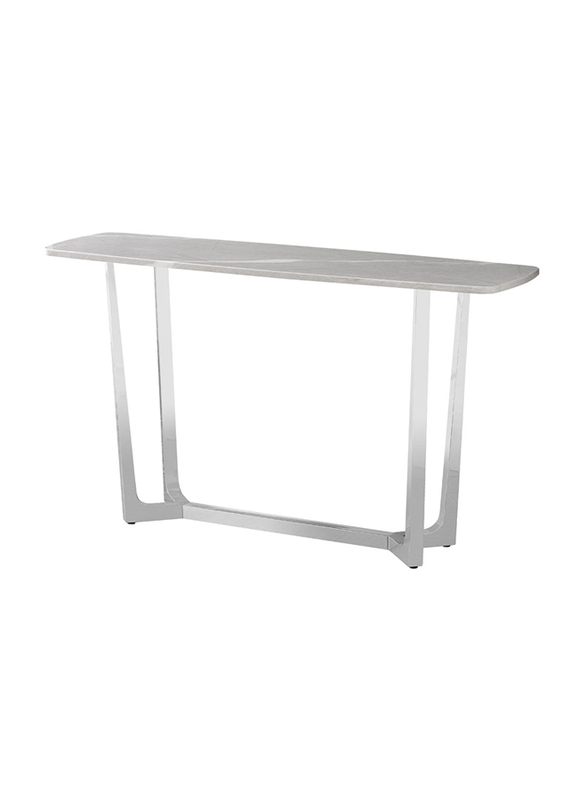 Vanity Living Stainless Steel Base and Artificial Grey Marble Top Console Table, Chrome