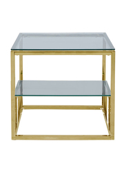 Vanity Living Lazzaro Large Tempered Glass Tabletop and Modern 2-Tier Sturdy Stainless Steel Frame Accent Side Table, Gold