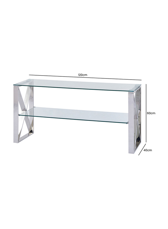 Vanity Living Madrid Stainless Steel Tv Stand with Tempered Glass Shelf Space, Chrome