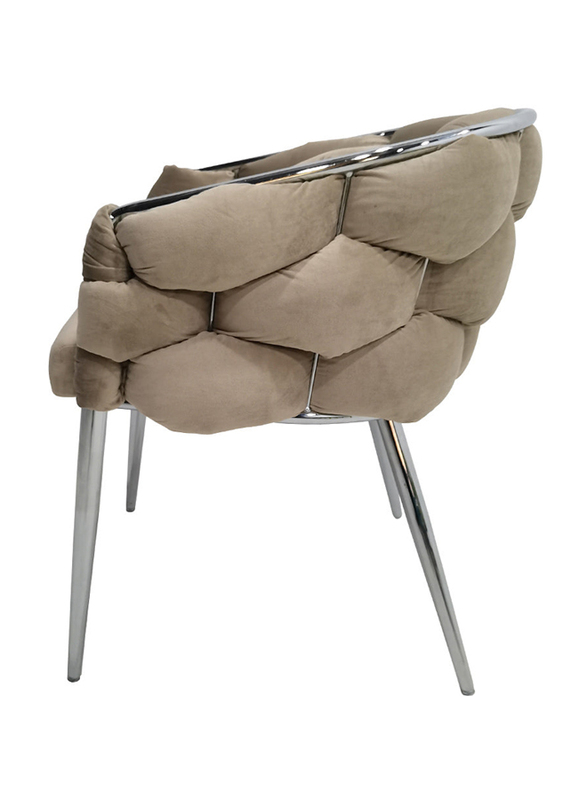 Vanity Living Modern Dining Chair With Taupe Velvet Fabric With Chrome Metal Legs, Cream